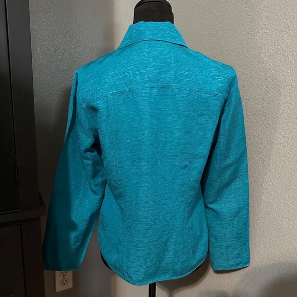 Chicos Blouse Womens Size 0 U.S. Small Teal Button-Up Silk Linen Blend Shirt - Picture 7 of 9